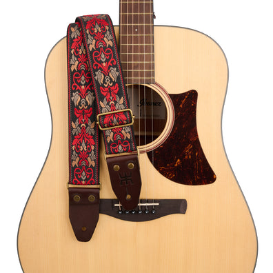 AMUMU SPH-RBG-TGBN 2" Red Spades Heart Guitar Strap ā Retro Embroidery, Soft Cotton Comfort, Durable Leather Ends, Custom Metal Buckles, and Pick Pocket
